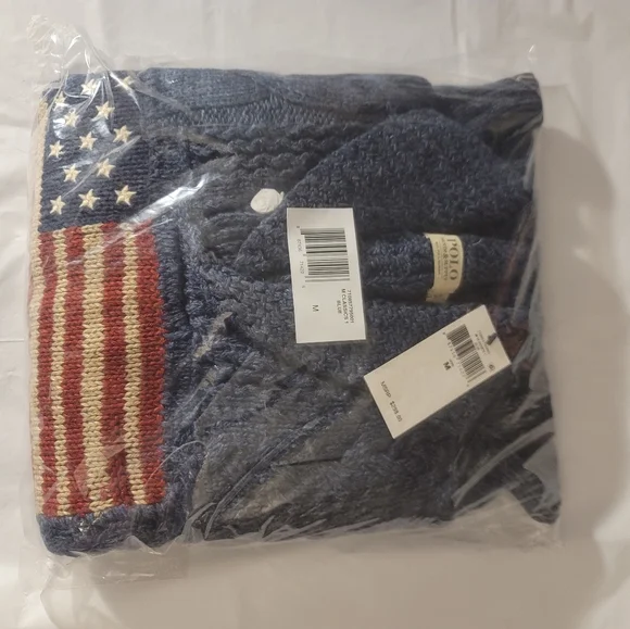 Polo Ralph Lauren Denim & Supply Blue Shawl Collar Flag Sweater Size Medium - Picture 3 of 3